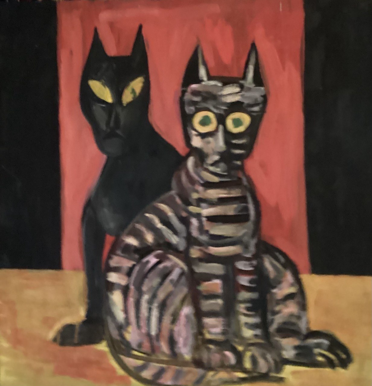 Two Cats — 2001 — 28 × 26 in — Oil on canvas