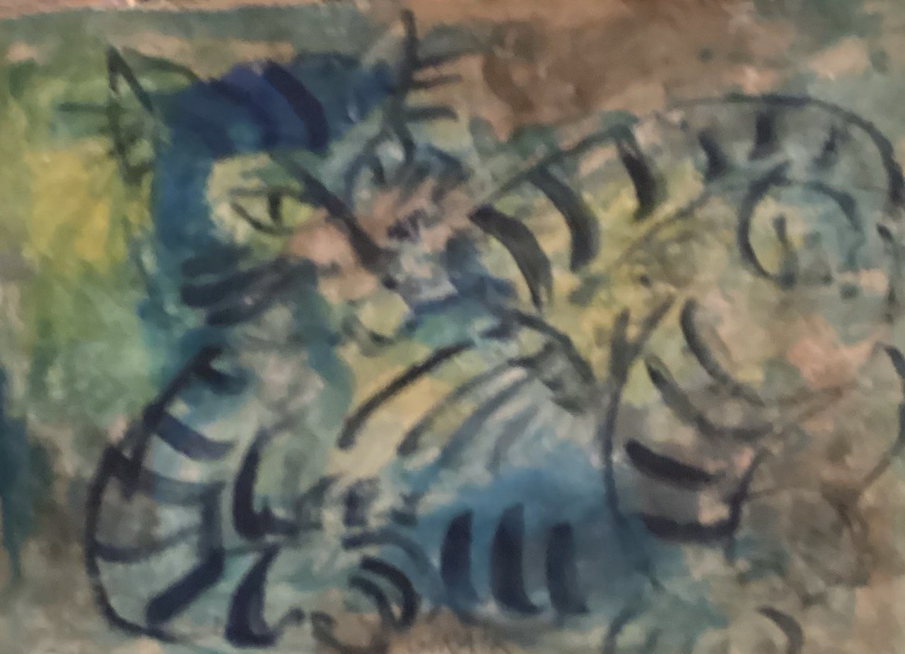 Blue Cat — 22 × 16 in — Oil on cardboard