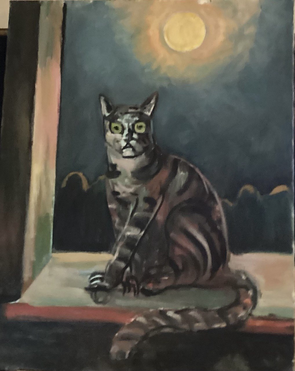 Cat and Moon — 1999 — 30 × 24 in — Oil on canvas